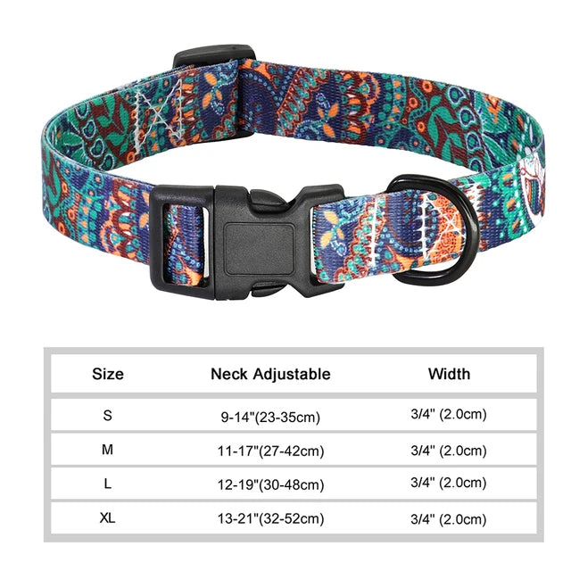 Floral Printed Adjustable Dog Collar - Green / XS