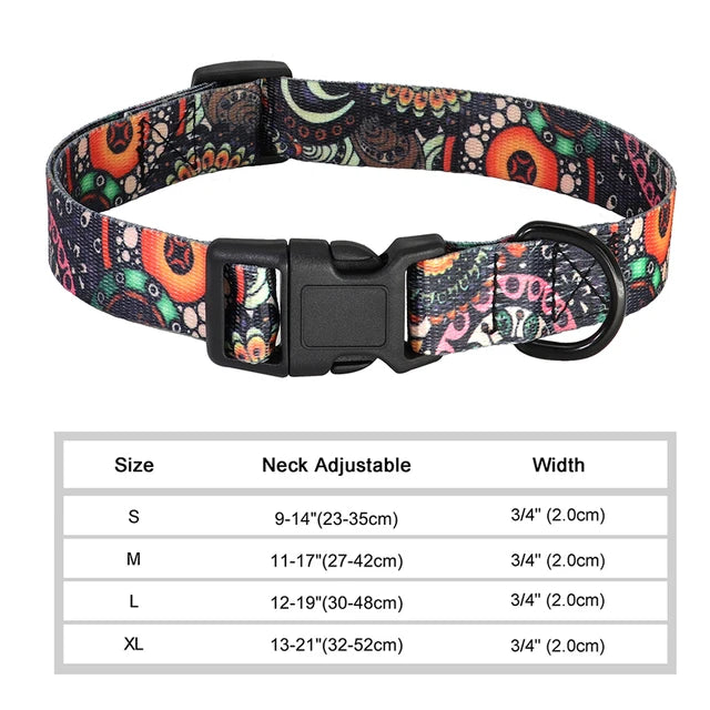Floral Printed Adjustable Dog Collar - Black / XS