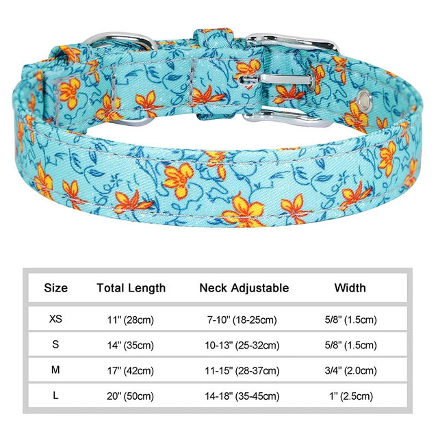 Floral Printed Adjustable Dog Collar - Light Blue / XS