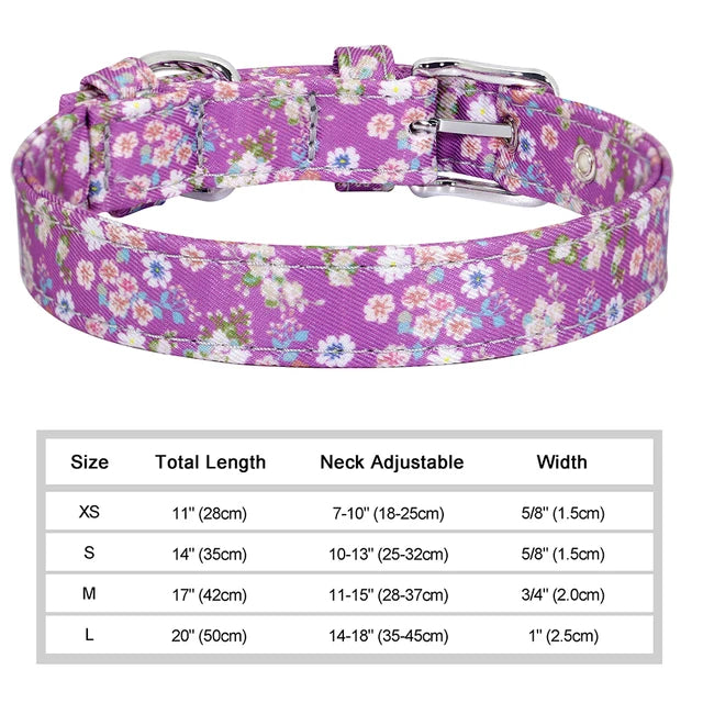 Floral Printed Adjustable Dog Collar - Purple / XS