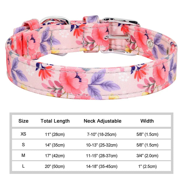 Floral Printed Adjustable Dog Collar - Pink Flower / XS
