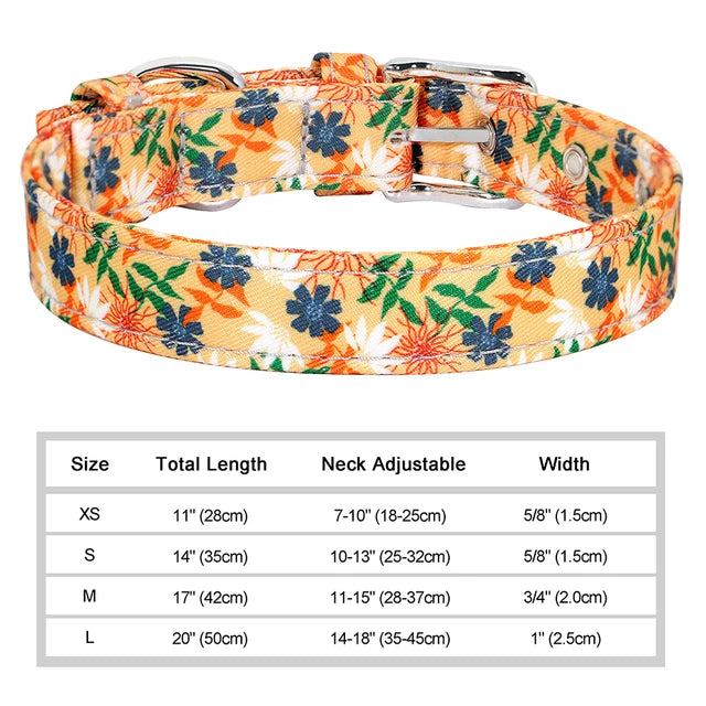 Floral Printed Adjustable Dog Collar - Orange / XS