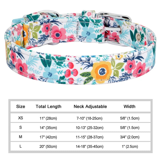 Floral Printed Adjustable Dog Collar - Floral / XS