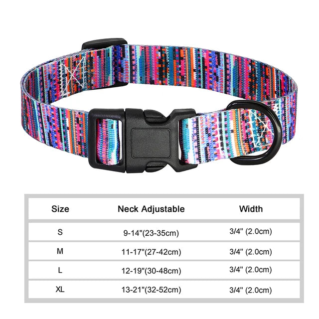 Floral Printed Adjustable Dog Collar - Stripes / XS