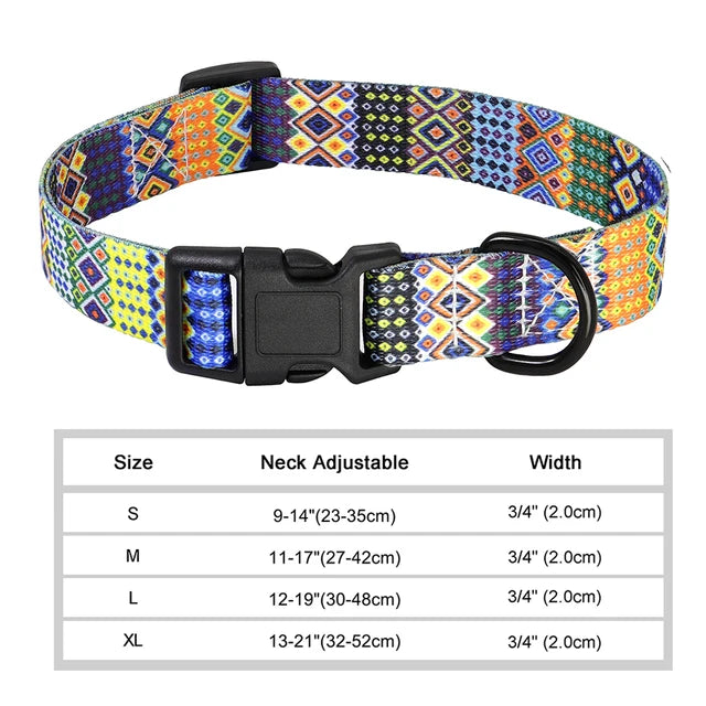 Floral Printed Adjustable Dog Collar - Bohemian / XS