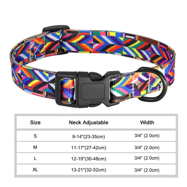 Floral Printed Adjustable Dog Collar - Geometric / XS