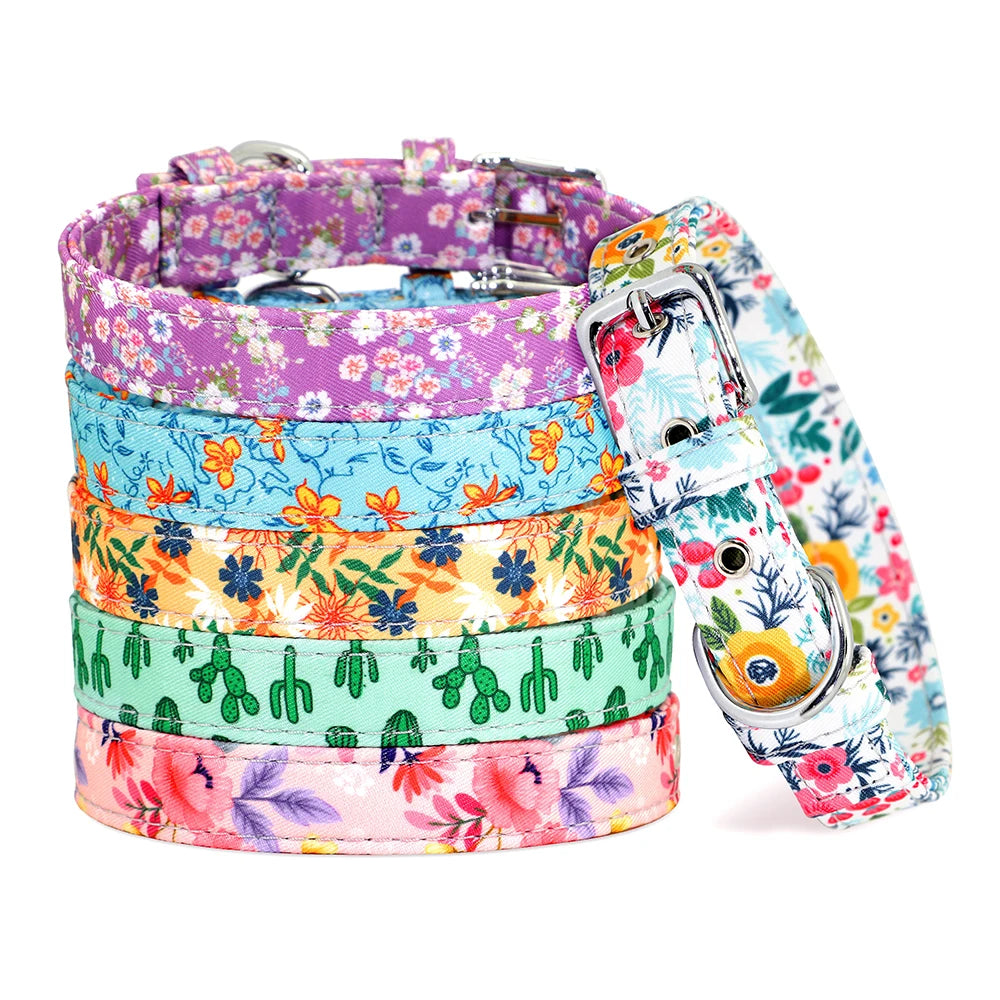 Floral Printed Adjustable Dog Collar