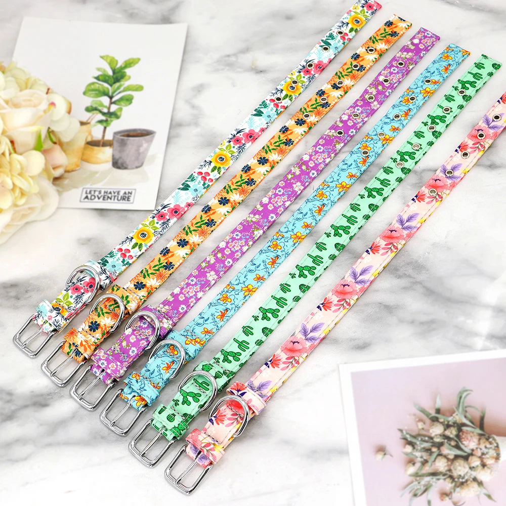 Floral Printed Adjustable Dog Collar