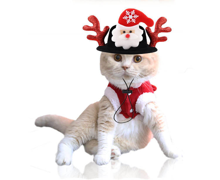 Christmas Pet Hat for Dogs and Cats - black hat + red antler / M (rope adjustment 15-50cm)