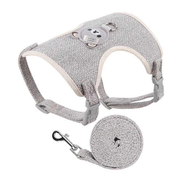 Cute Bear Pet Harness Leash Set - Gray / S