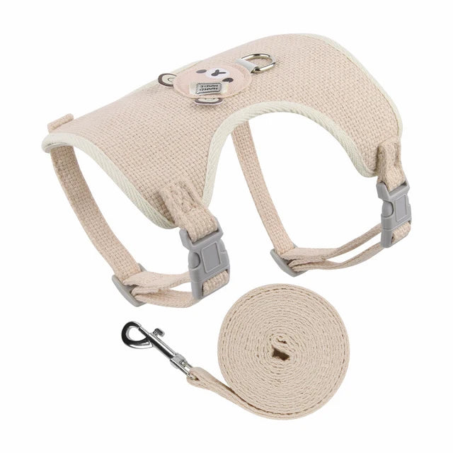 Cute Bear Pet Harness Leash Set - Beige / S