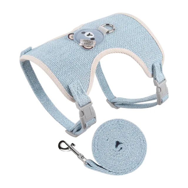 Cute Bear Pet Harness Leash Set - Light Blue / S