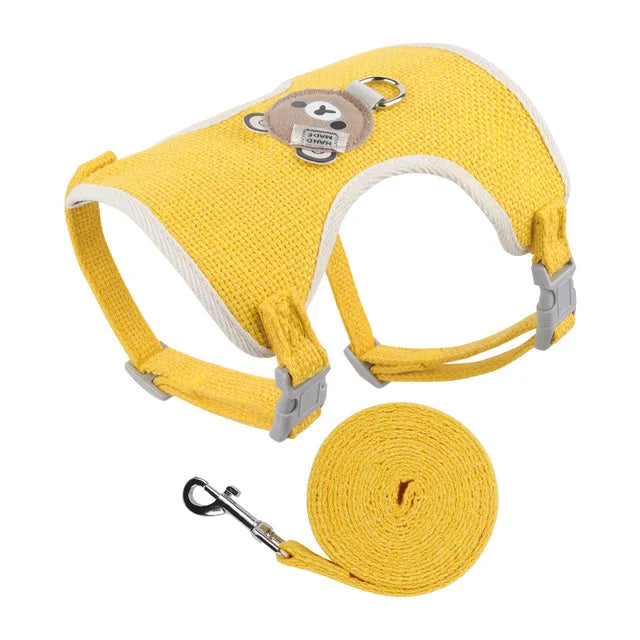 Cute Bear Pet Harness Leash Set - Yellow / S
