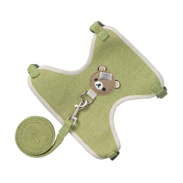 Cute Bear Pet Harness Leash Set - Green / S