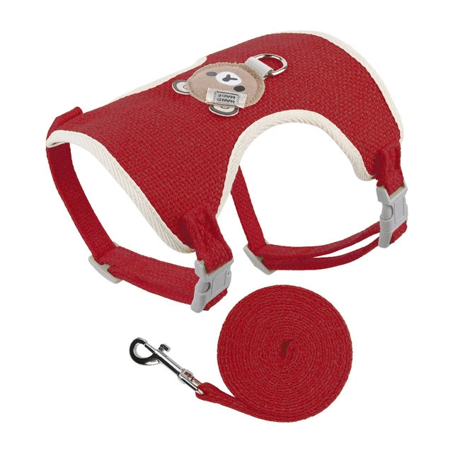 Cute Bear Pet Harness Leash Set - Red / S