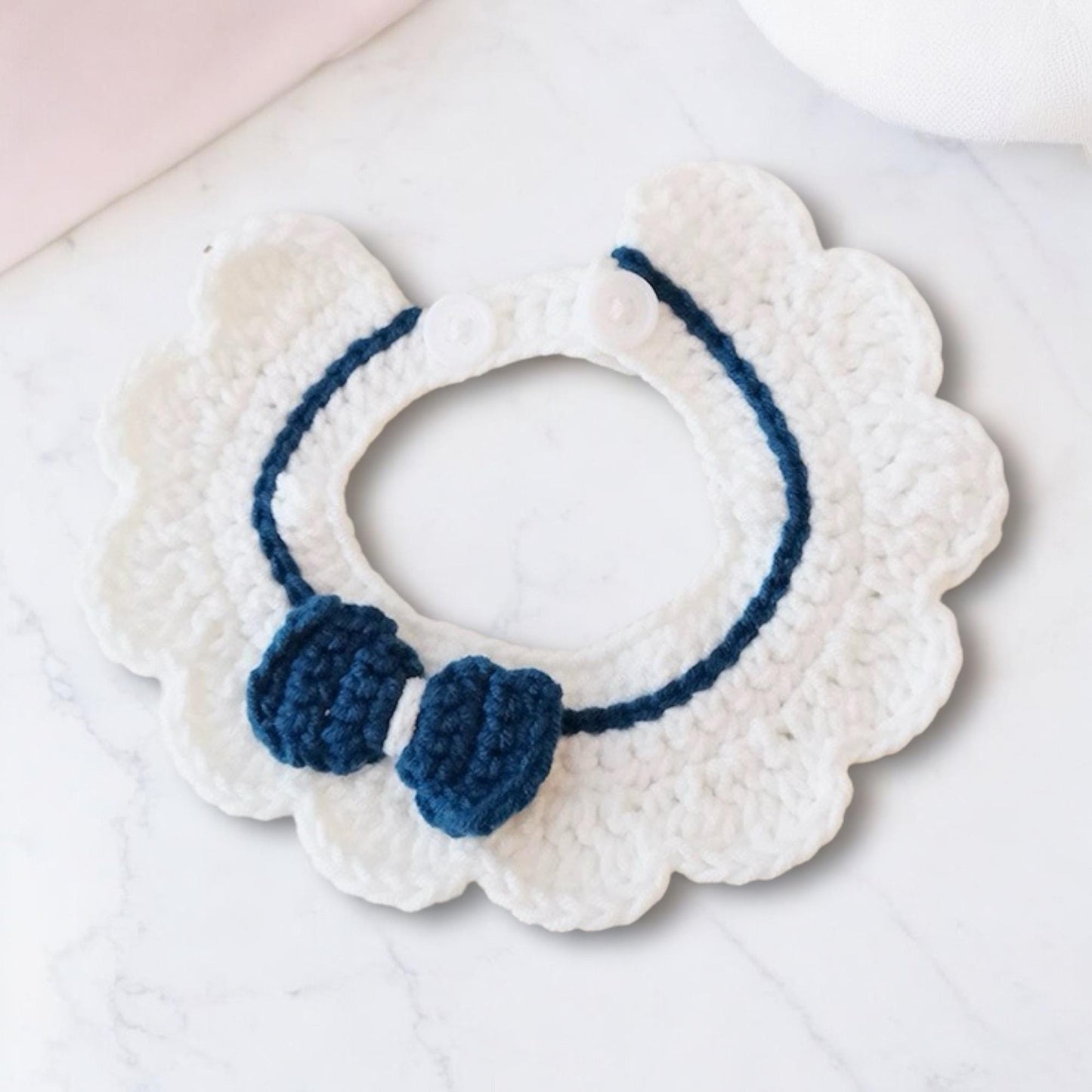 Blue/ White sailor styled collar with a knitted ribbon