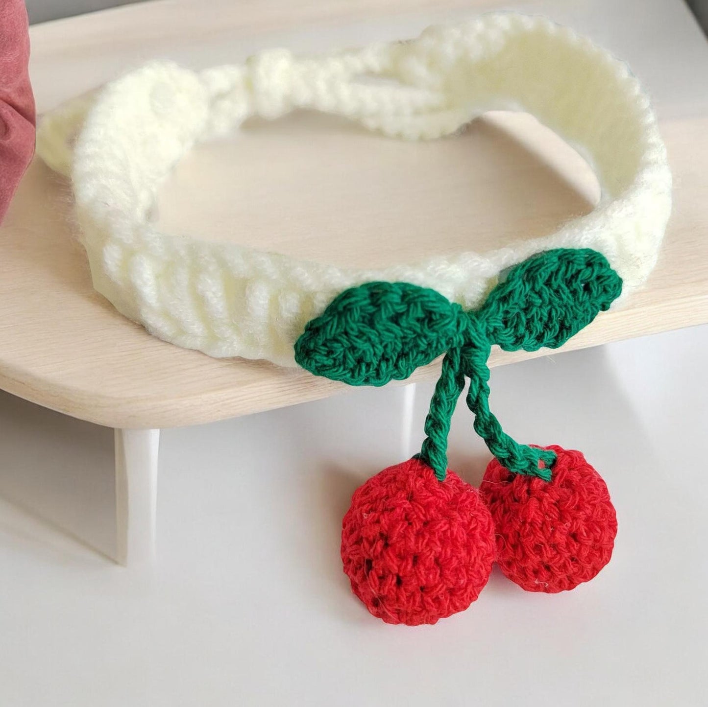 White collar with a cute little cherry, pet collar