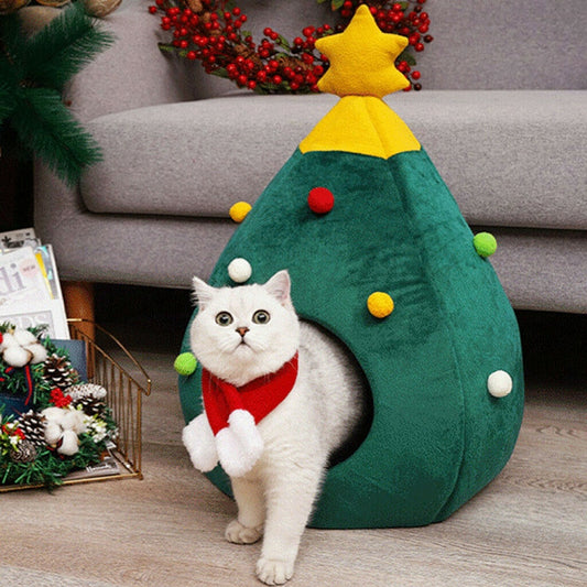 Christmas Tree Shape Cat House, Warm Soft Bed