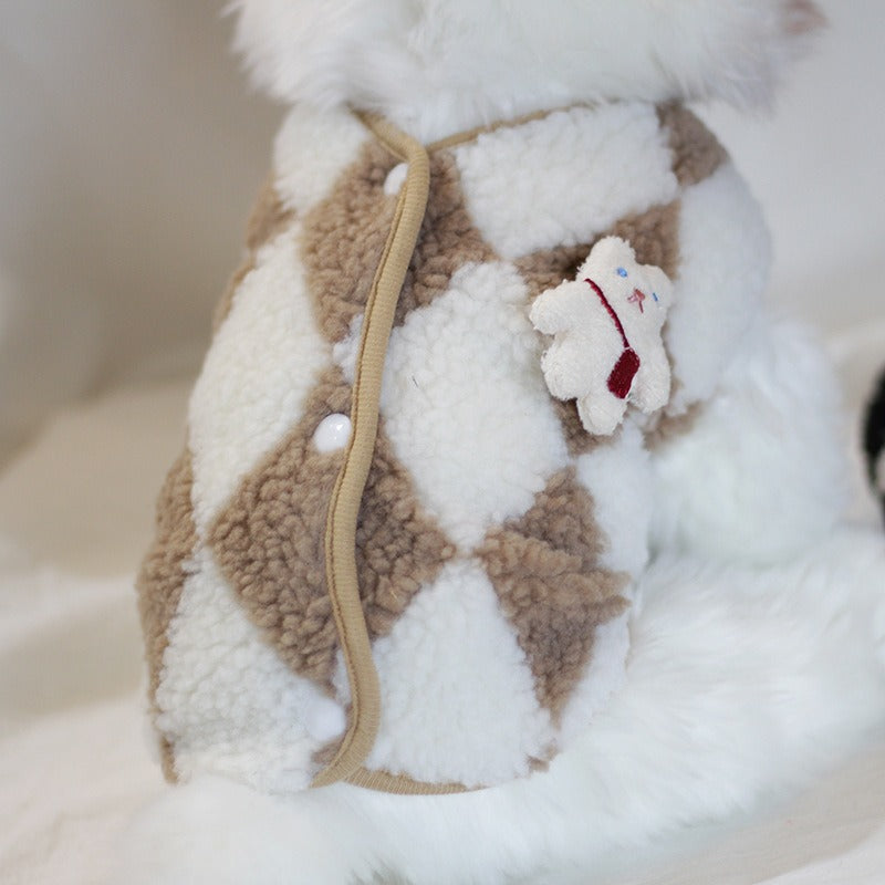 Winter Clothes Dog Vest Diamond Plaid Fleece