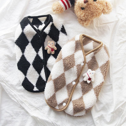 Winter Clothes Dog Vest Diamond Plaid Fleece