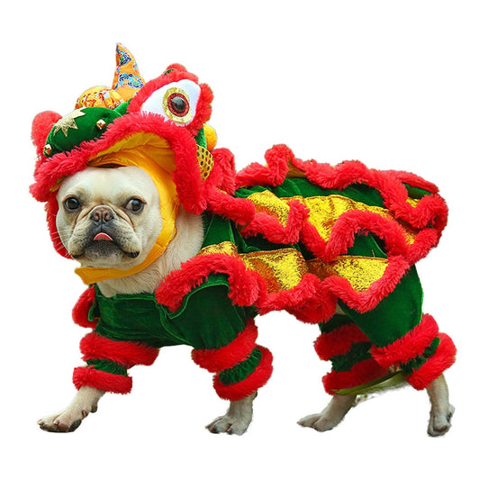 Funny Pet Costume Chinese Lion Dance Suit New Year Dress Up Apparel