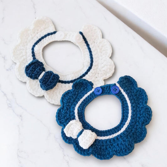 Blue/ White sailor styled collar with a knitted ribbon